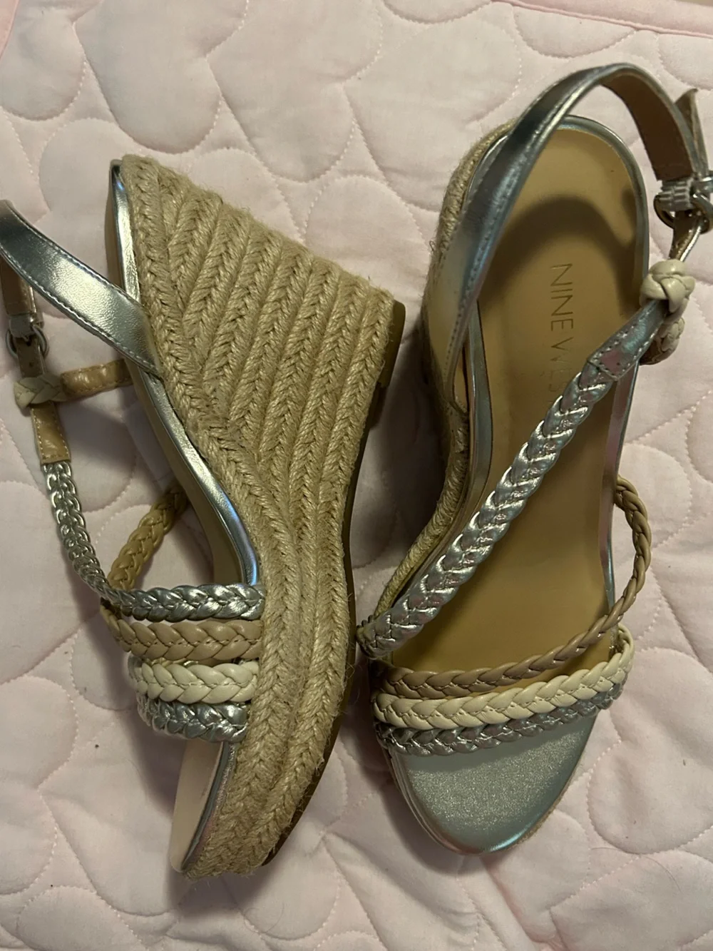 Nine West Gold and Tan Braided Wedge Sandals